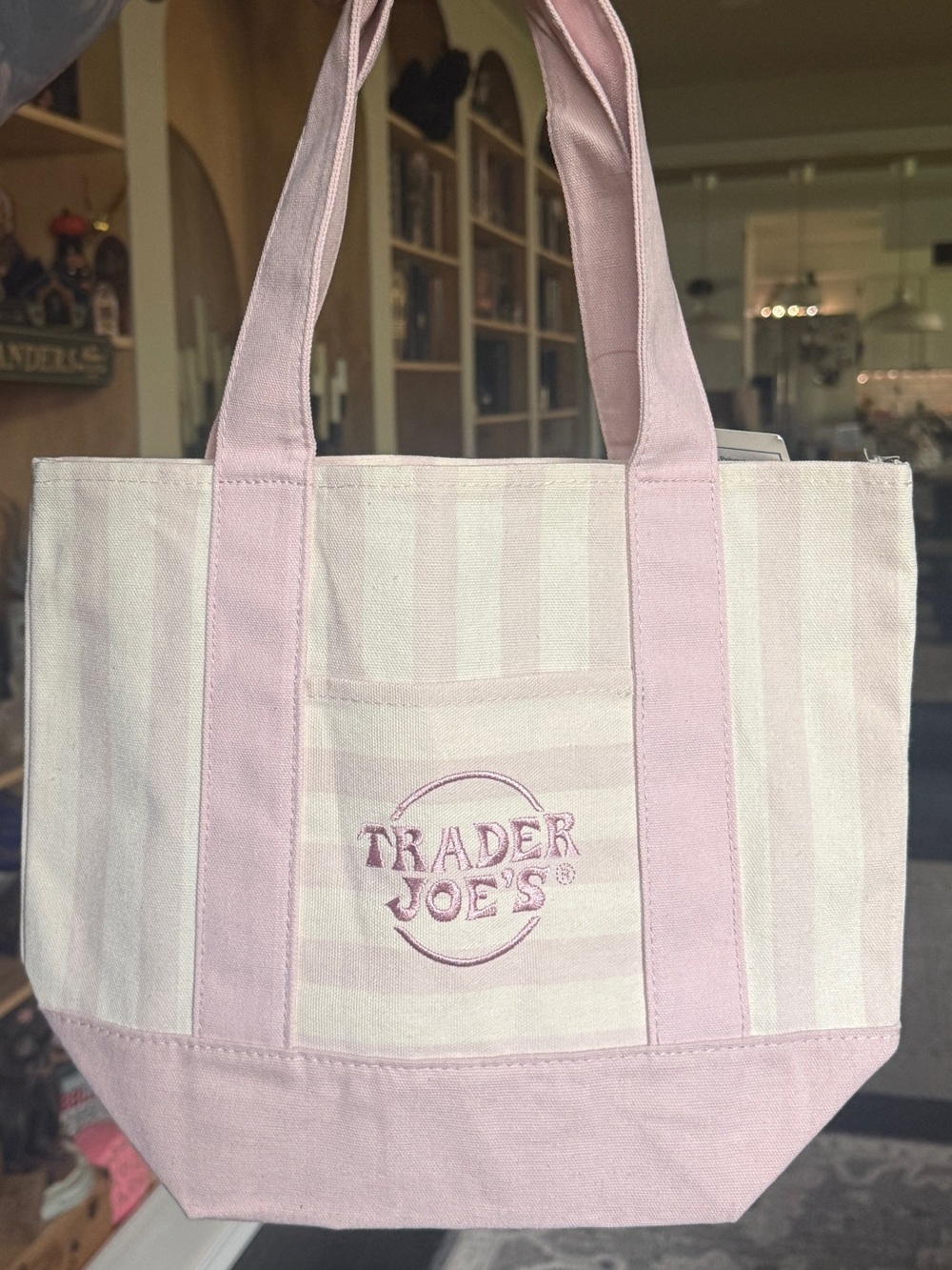 NWT Trader Joe's Striped Canvas Tote in pink and Cream